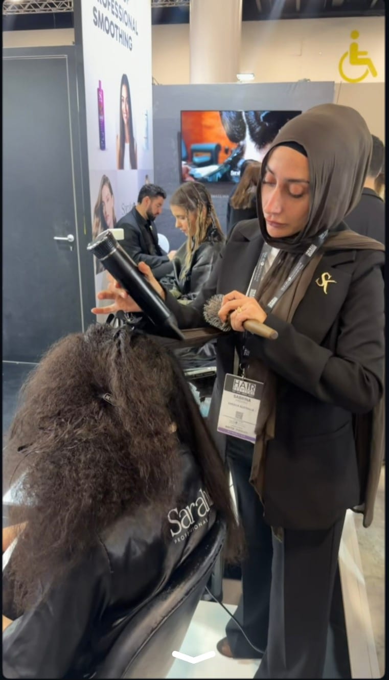 Sabrina blow-drying a Nanoplasty treatment at Skiin & Hair